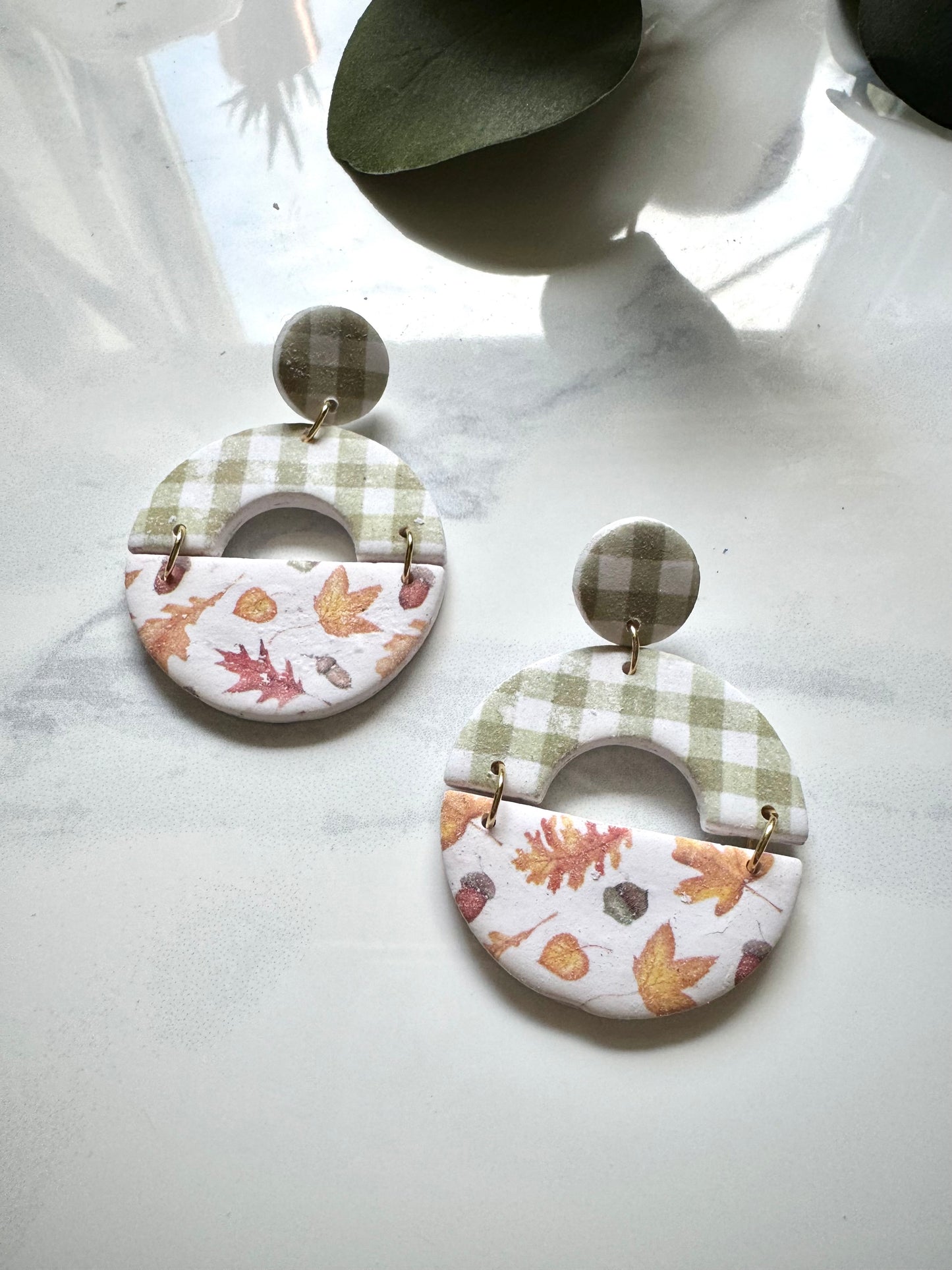 Autumn Leaves and Plaid Clay Dangles