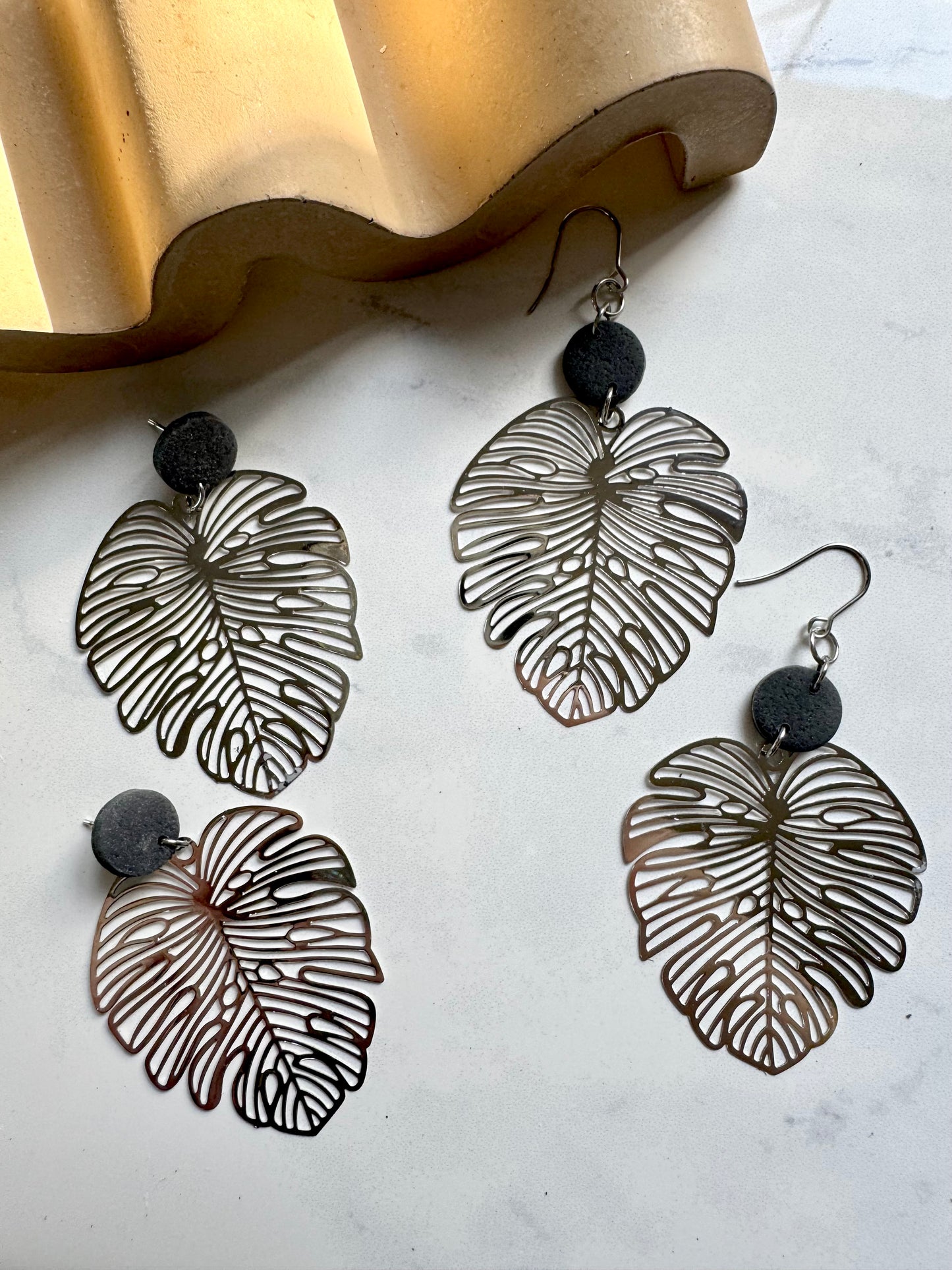 Large Monstera Dangles- Silver