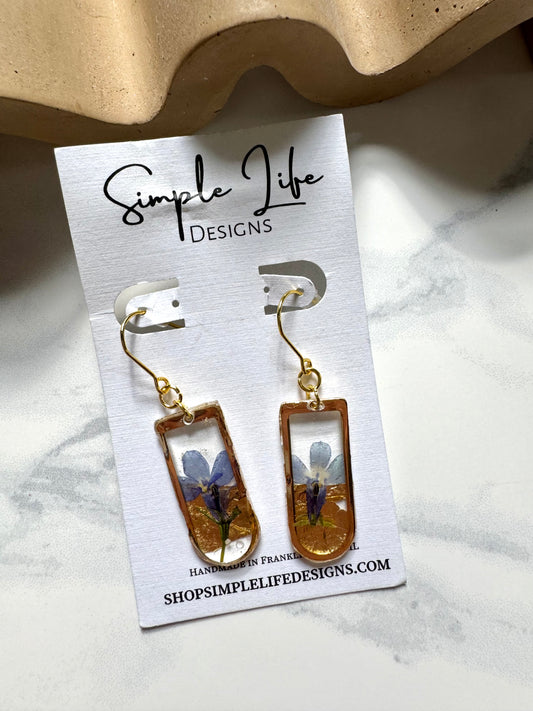 Blue Flower and Gold Leaf Dangles