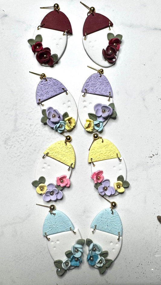 Handcrafted Floral Oval Earrings