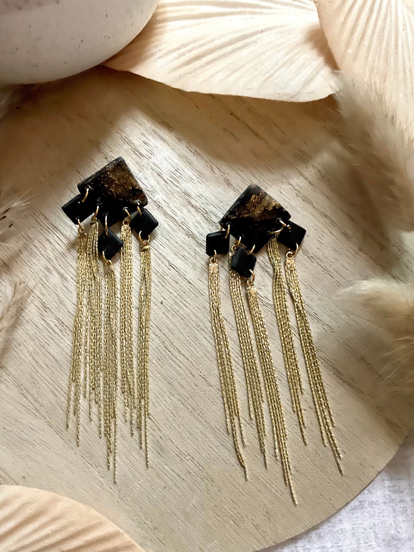 Black and Gold Marble Statement Earrings