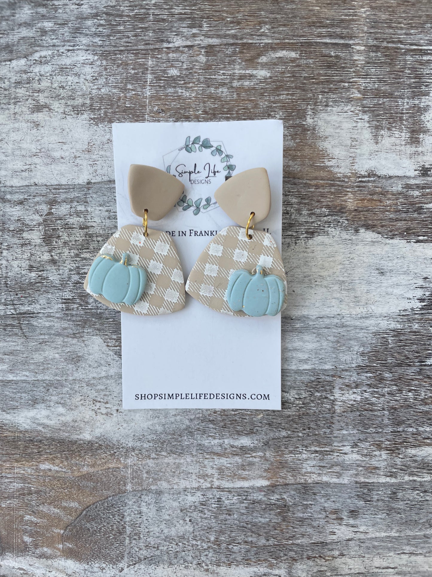 Cream Plaid Pumpkin Dangles