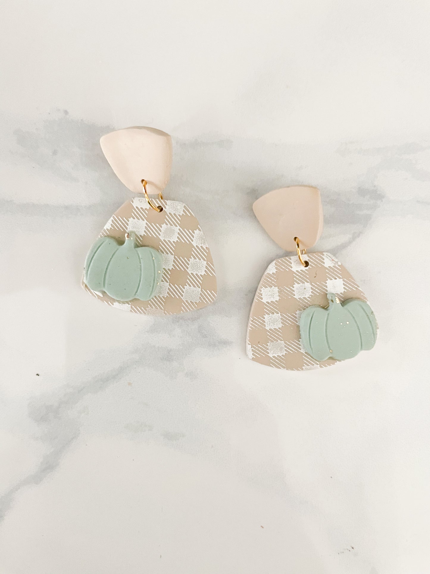 Cream Plaid Pumpkin Dangles